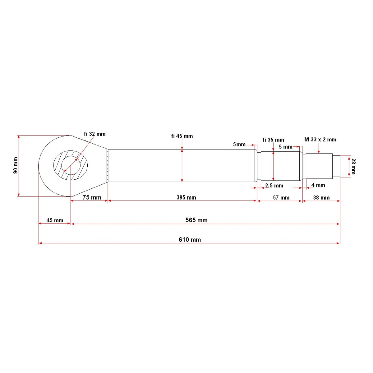 Tija cilindru hidraulic fi45x565 pentru Tractor Forestier